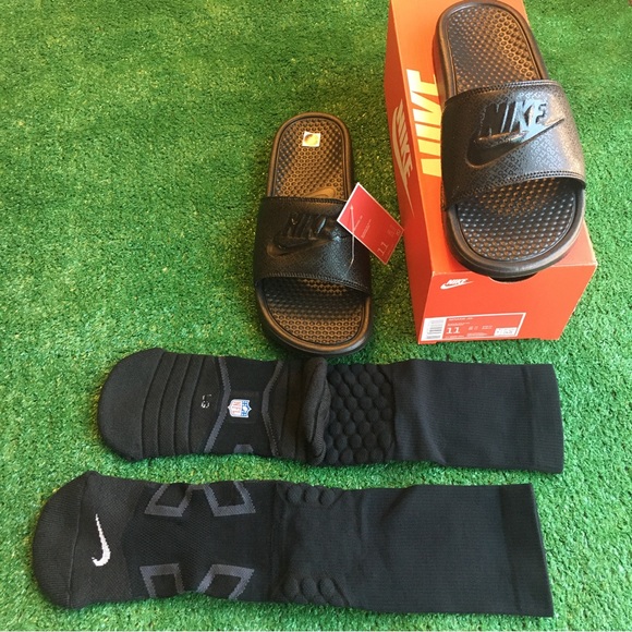 Nike Other - NEW NFL NIKE PADDED CREW AND BENASSI JDI SLIDE COMBO 11 + L BLACKOUT